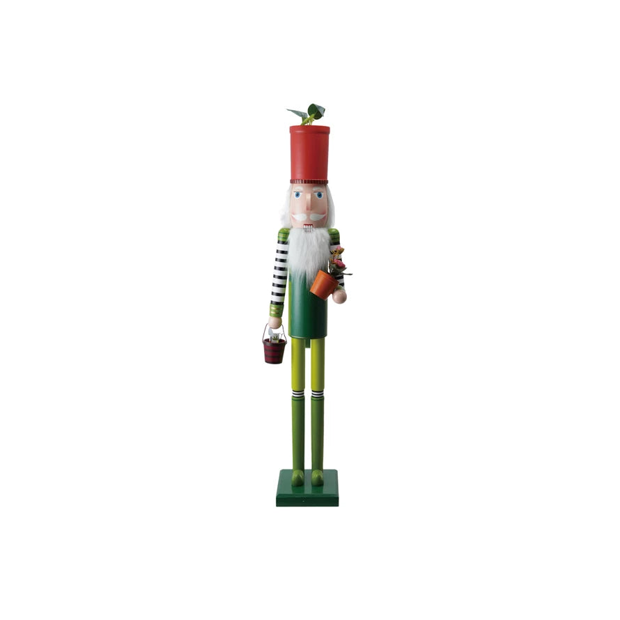 Wood Nutcracker with Flower Pots & Gardening Tools