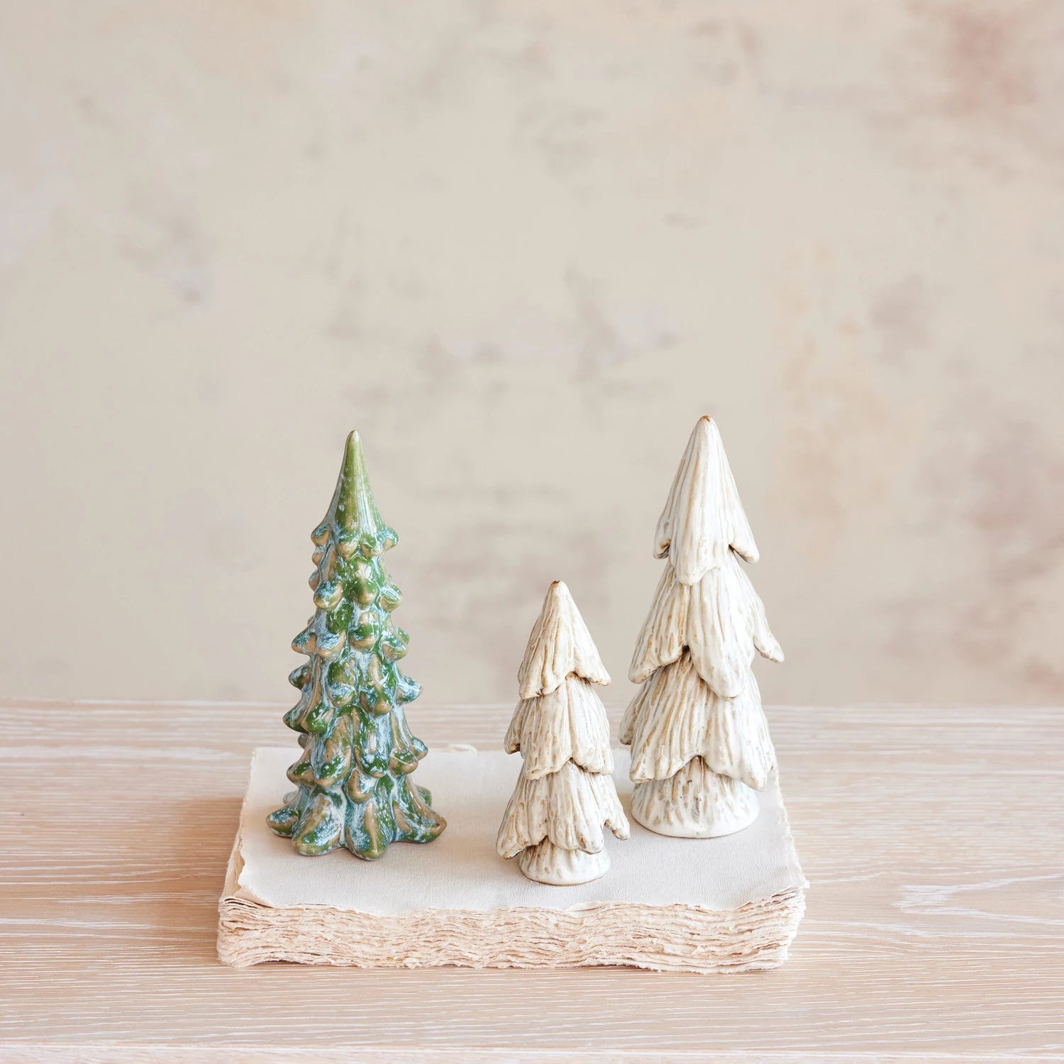 Stoneware Tree, Reactive Glaze, Cream Color