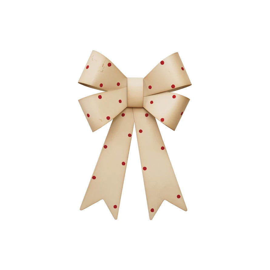 Metal Bow Wall Décor with Polka Dots, Cream Color & Red