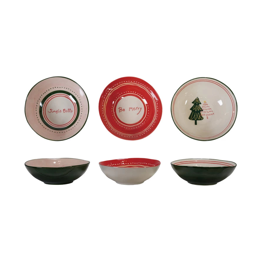 Hand-Painted Stoneware Bowl with Holiday Saying & Design