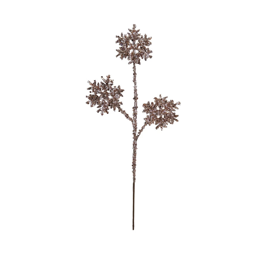Faux Snowflake Stem with Glitter, Sequins & Faux Pearls