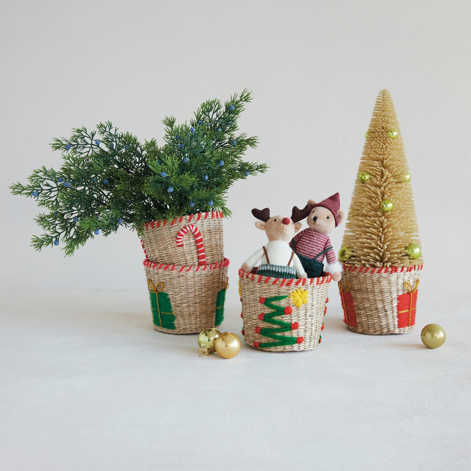 Hand-Woven Seagrass & Cotton Basket with Stitched Edge