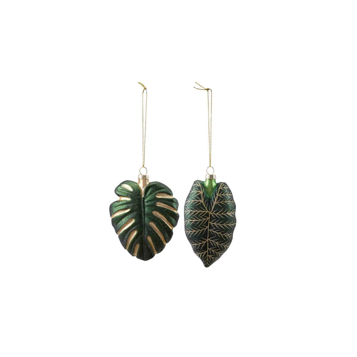 Hand-Painted Mercury Glass Tropical Leaf Shaped Ornament with Glitter