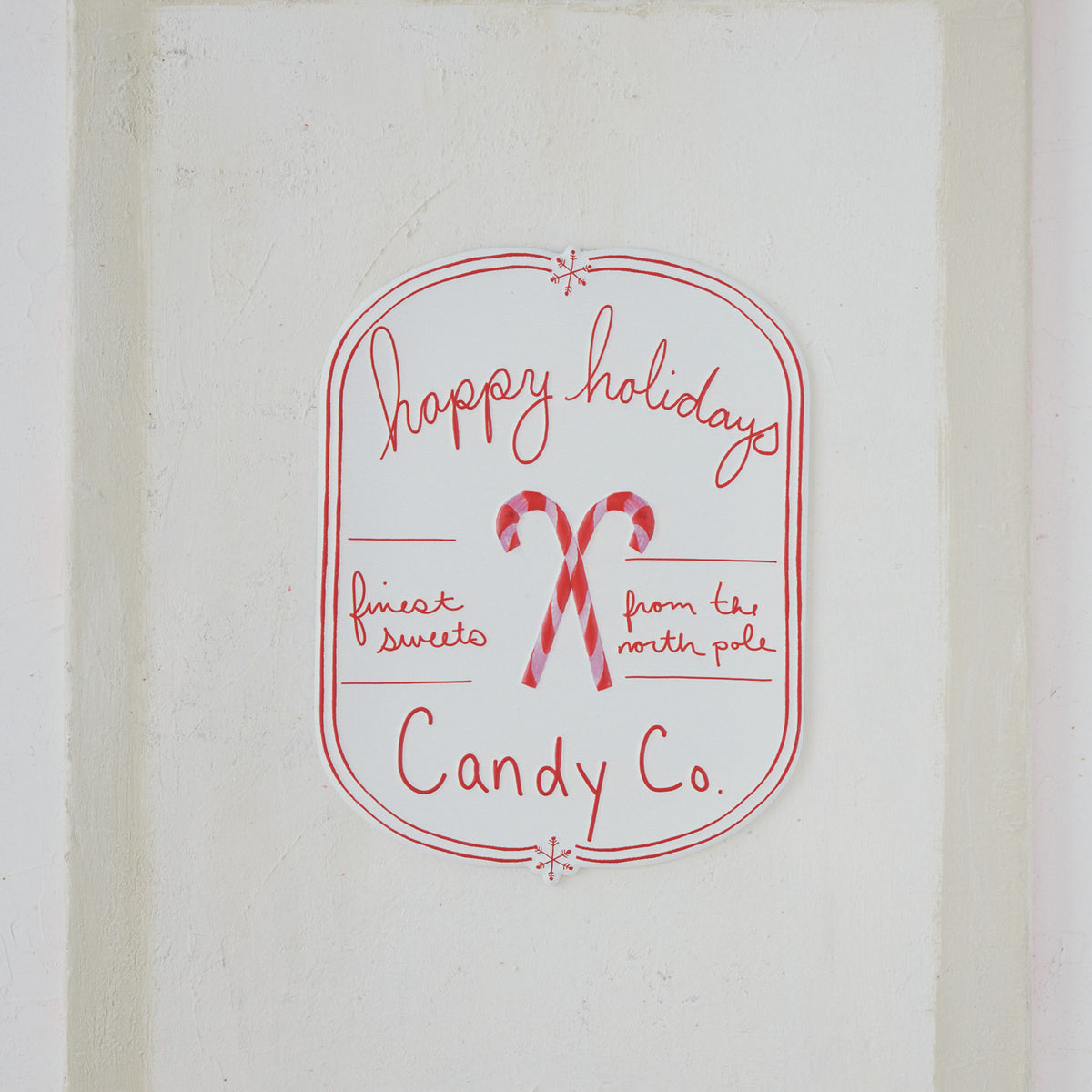 Embossed Metal Wall Decor with Candy Canes "Happy Holidays Candy Co."