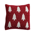 Square Cotton Knit Pillow with Tree & Heart Pattern, Red & Natural