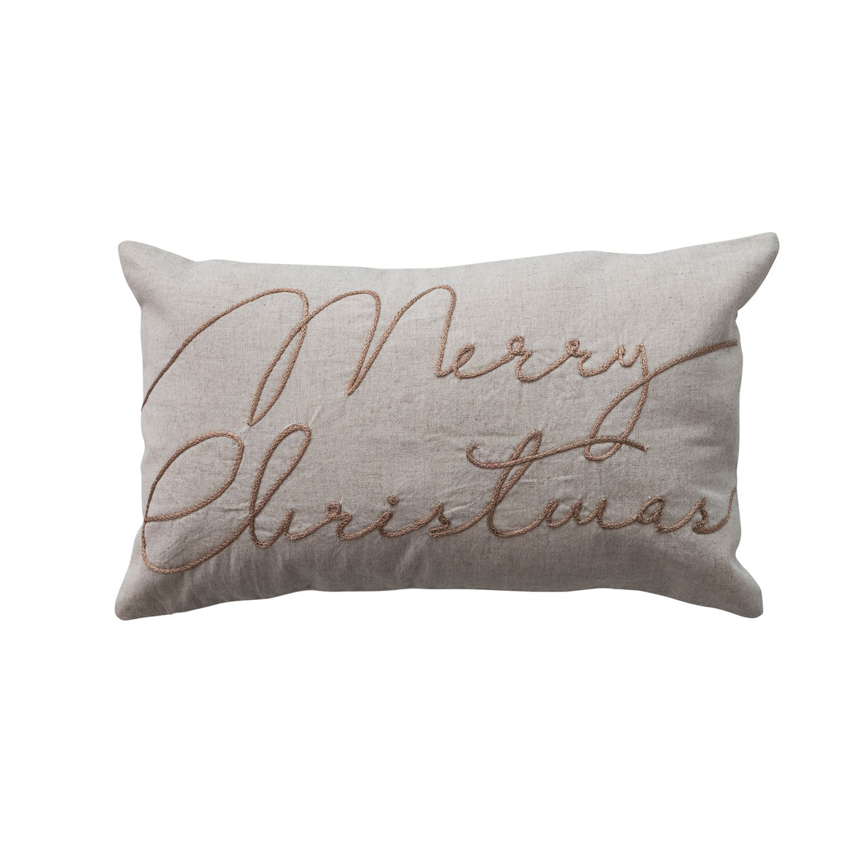Cotton & Linen Lumbar Pillow with Embroidered "Merry Christmas"