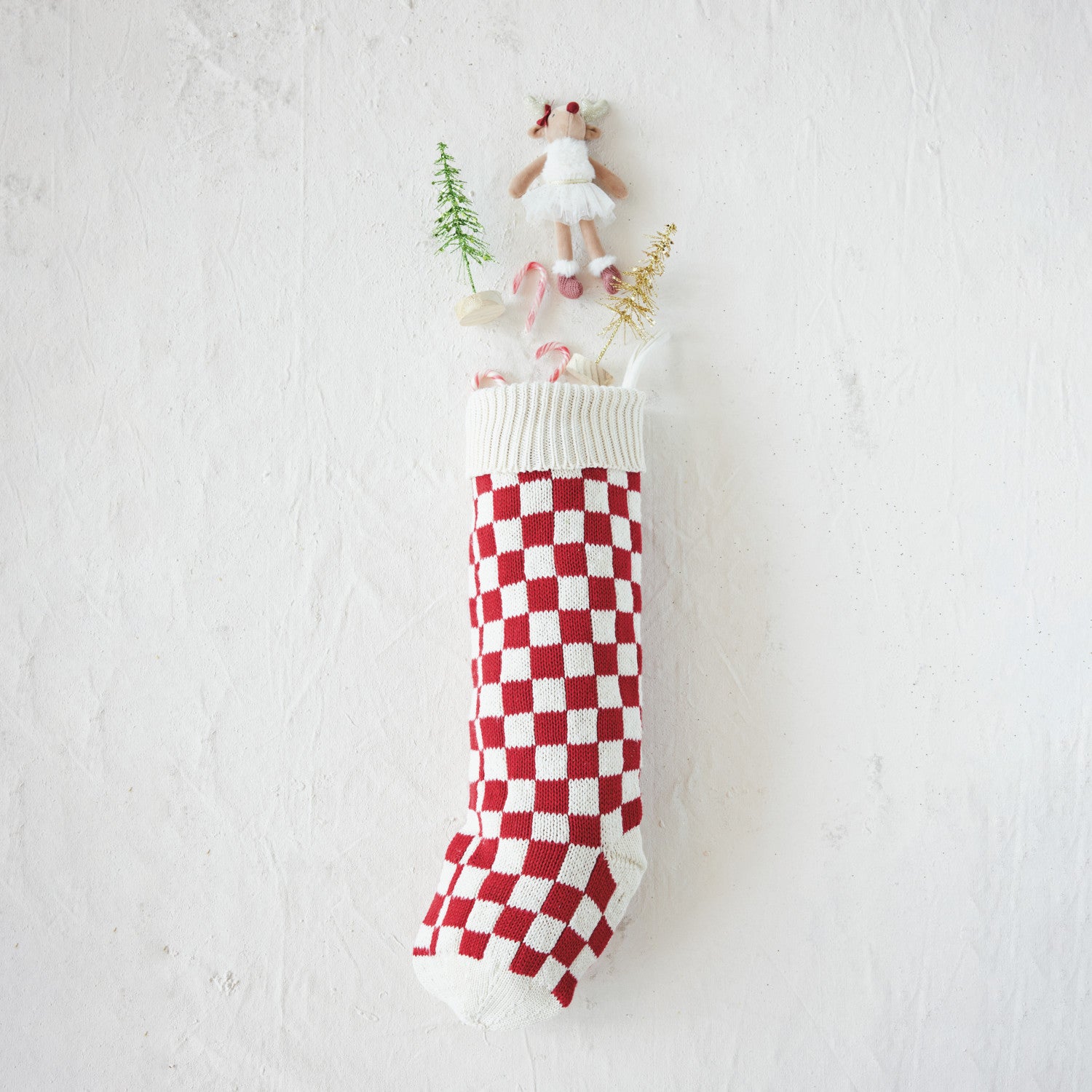 Cotton Knit Stocking with Check Pattern