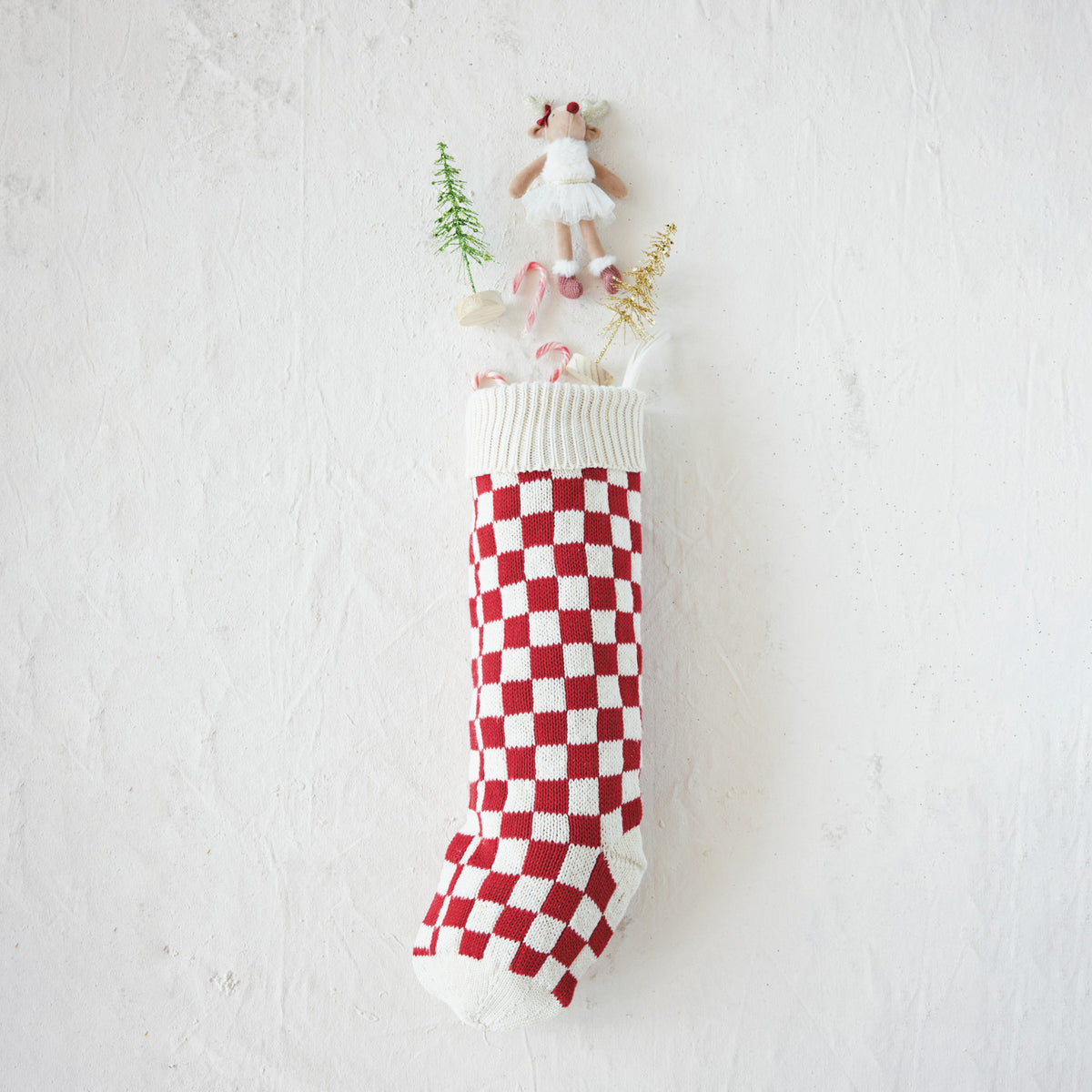 Cotton Knit Stocking with Check Pattern