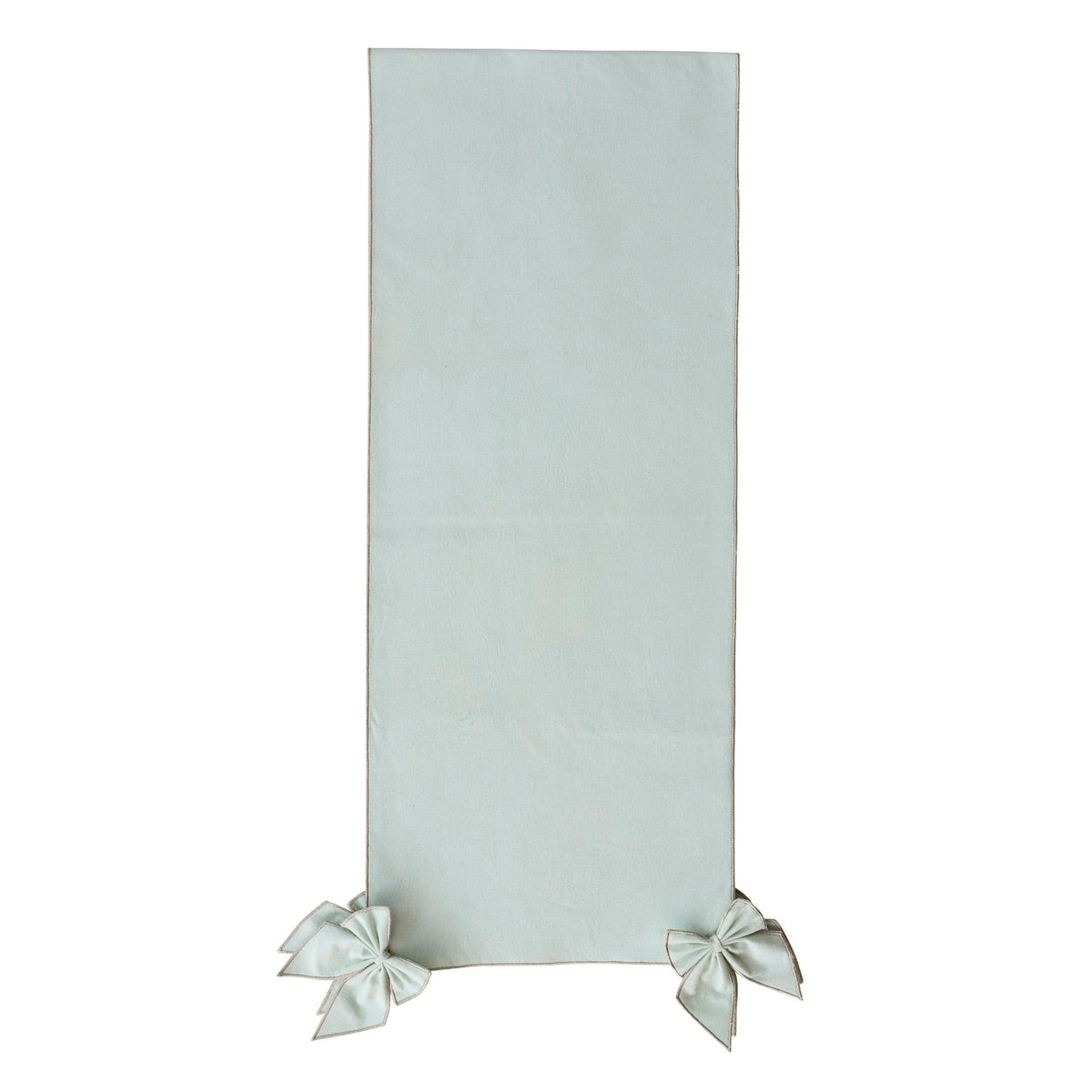 Cotton & Linen Table Runner with Detachable Bows & Metallic Silver Thread Stitched Edges