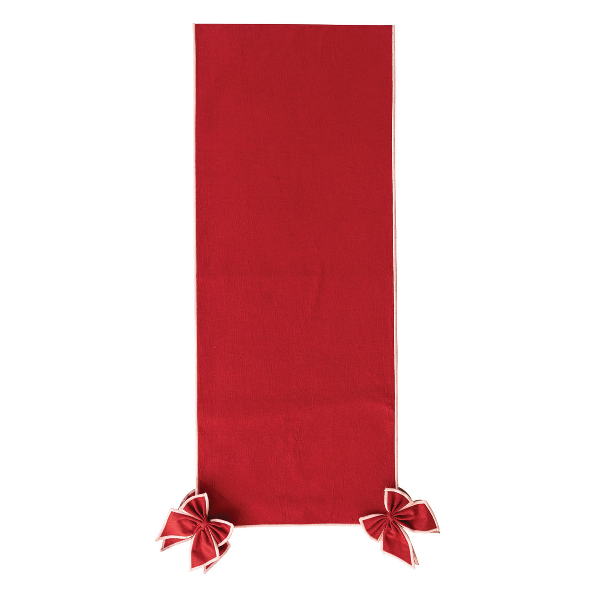 Cotton & Linen Table Runner with Detachable Bows & Pink Stitched Edge