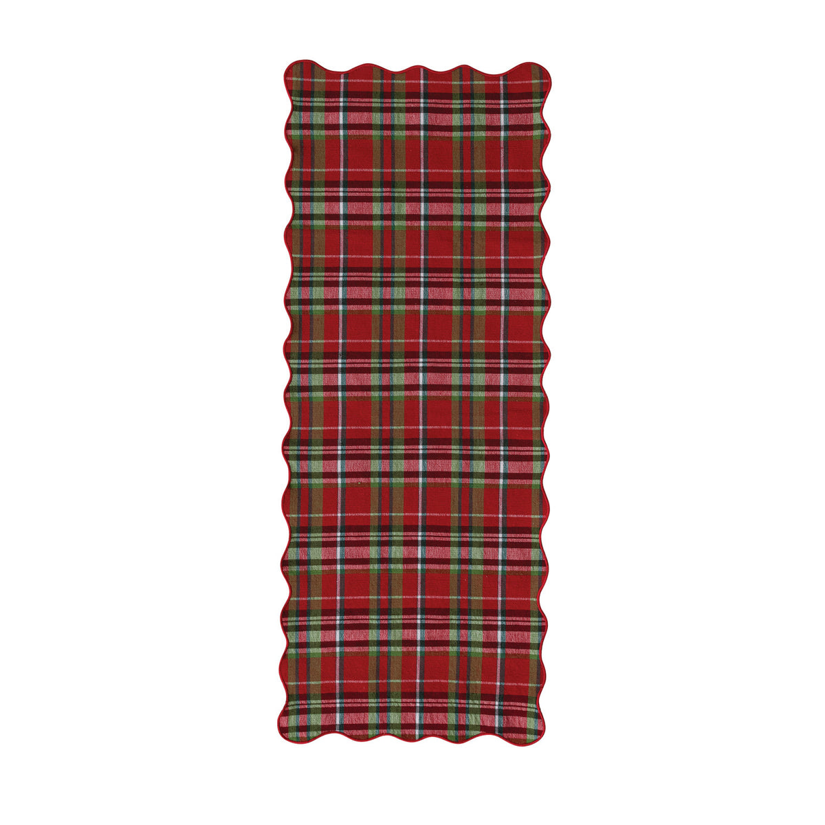 Cotton Scalloped Table Runner with Stitched Edge, Roll Tied with Cotton Tape