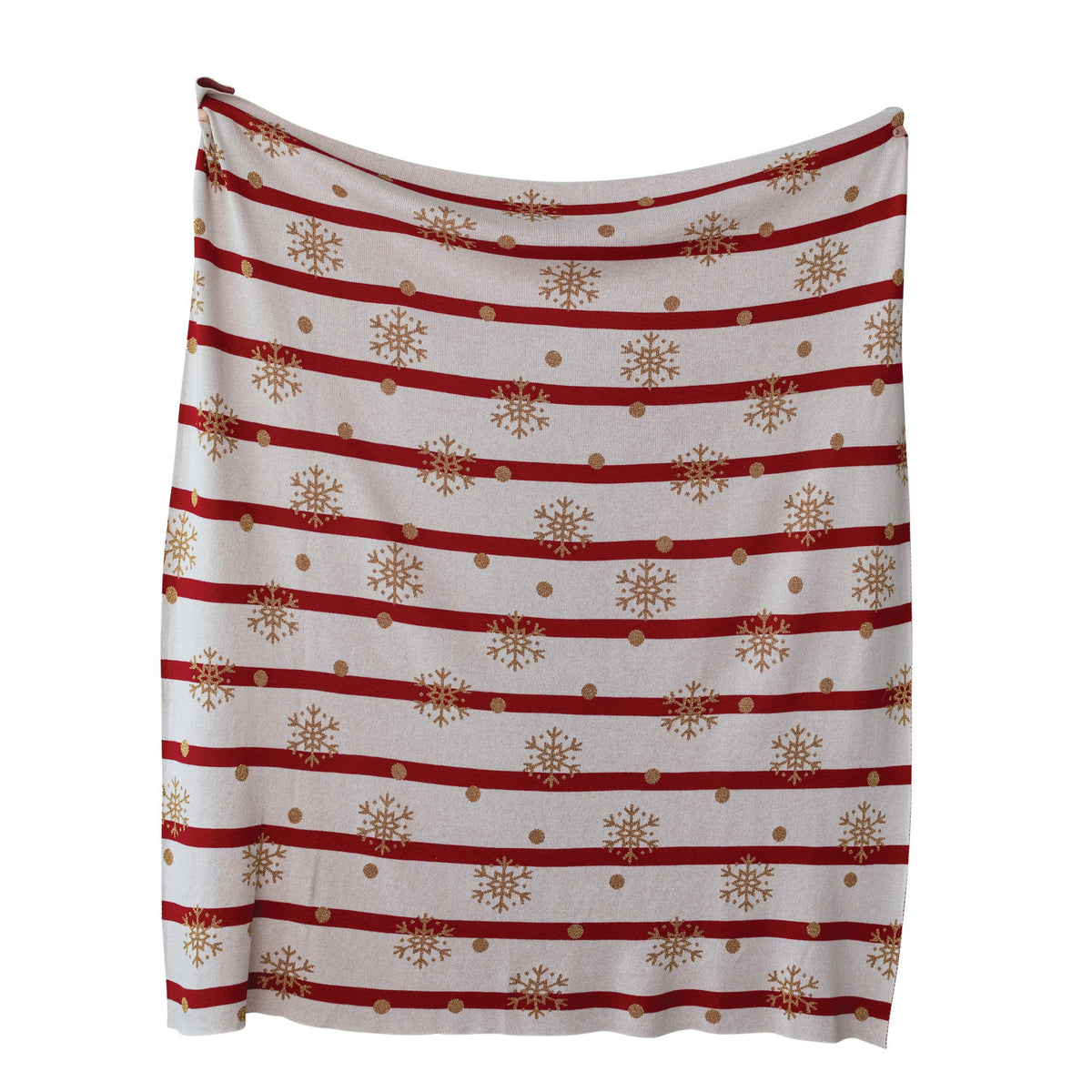 Cotton Knit Throw with Stripes, Snowflakes & Dots Pattern