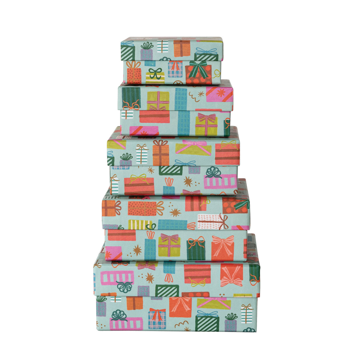 Handmade Printed Recycled Paper Gift Boxes with Gift Box Pattern, Set of 5