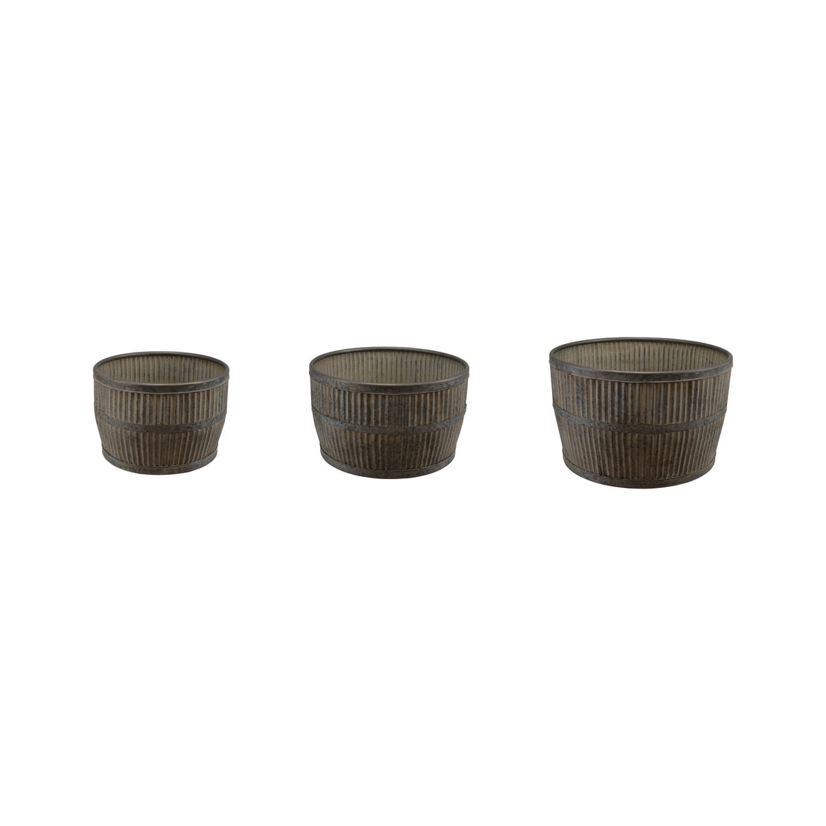 Galvanized Metal Fluted Planters, Antique Zinc Finish
