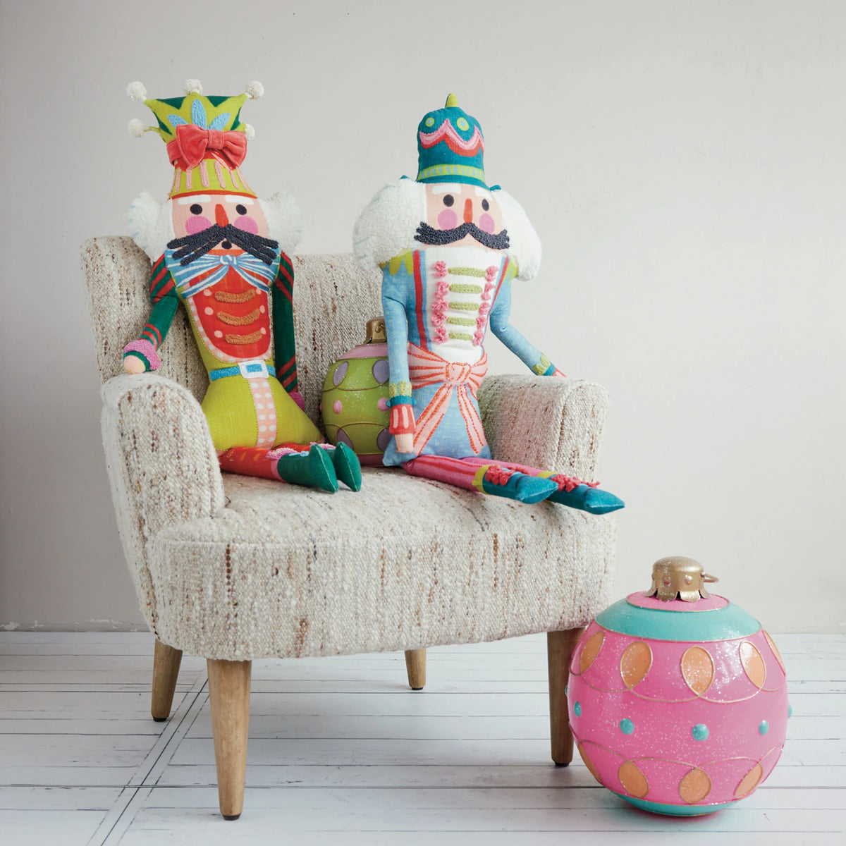 Woven Cotton Printed Nutcracker Shaped Pillow with Embroidery