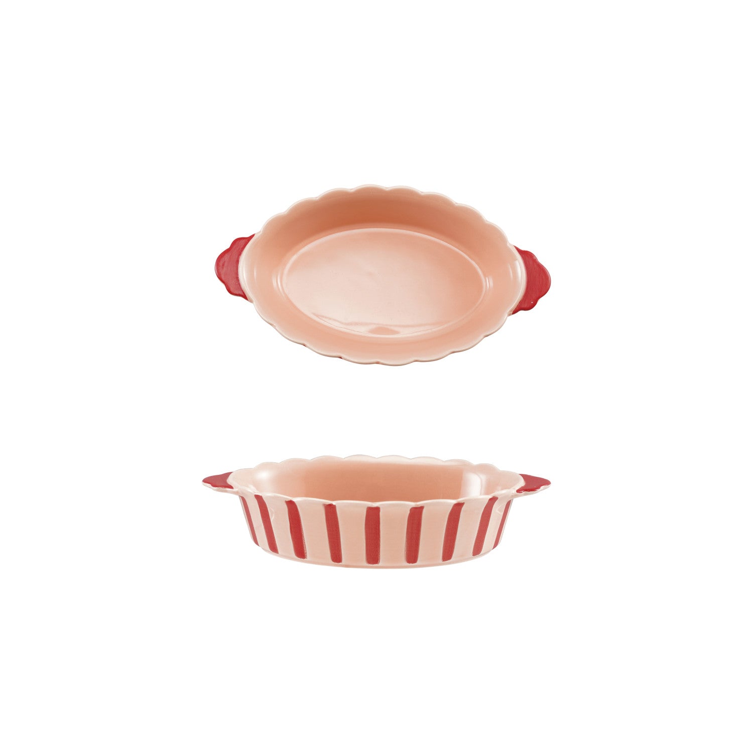 Cup Stoneware Scalloped Baker with Stripes & Handles