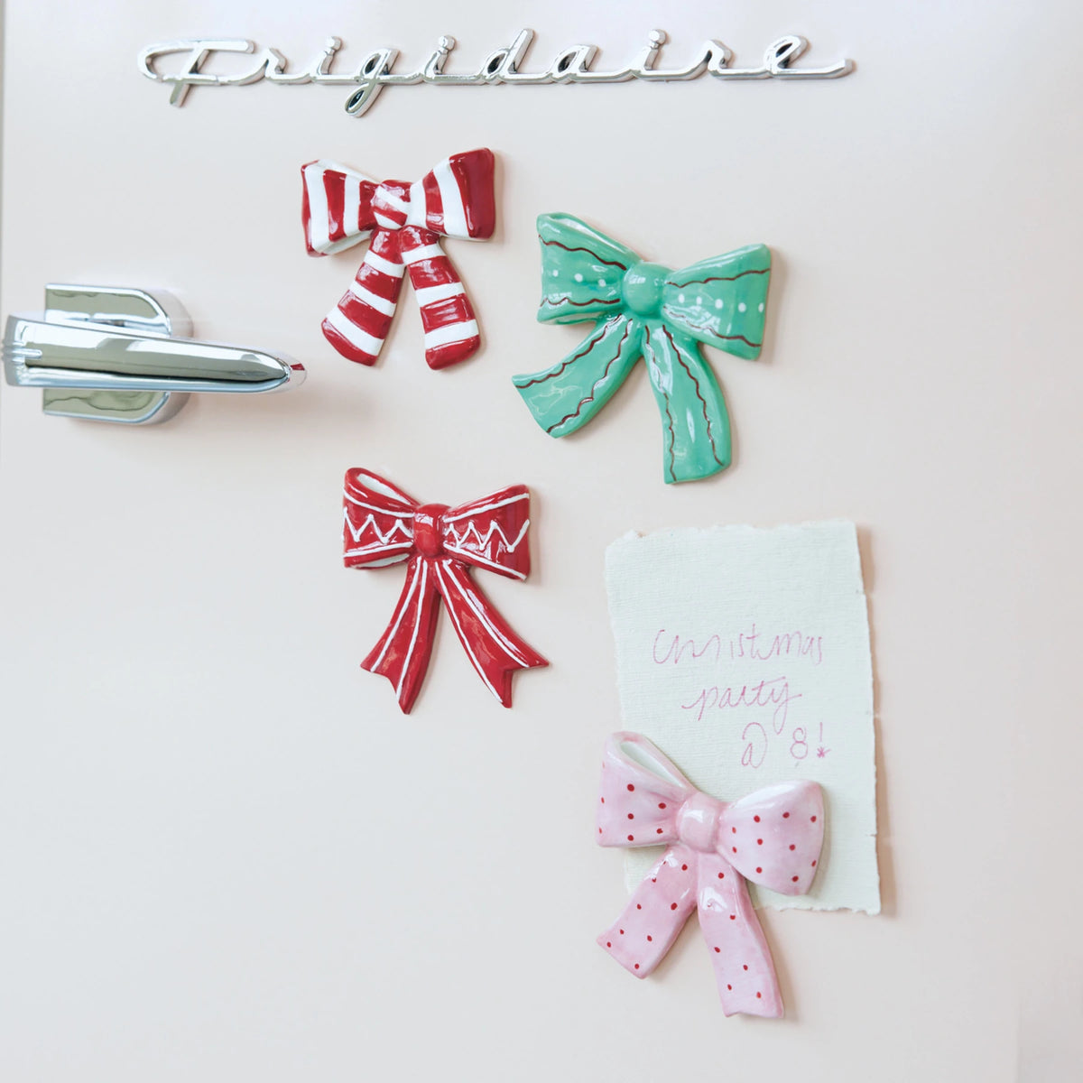 Hand-Painted Stoneware Bow Shaped Magnet with Pattern
