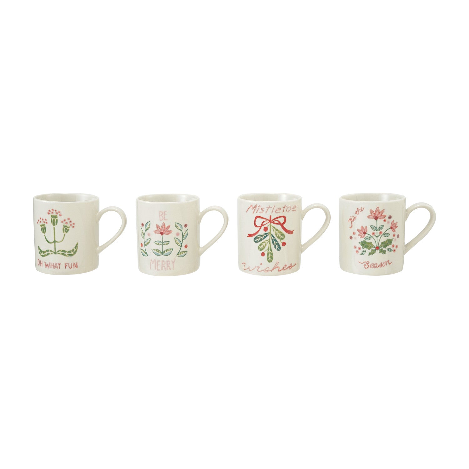 Hand-Painted Stoneware Mug with Wax Relief Holiday Botanicals & Saying