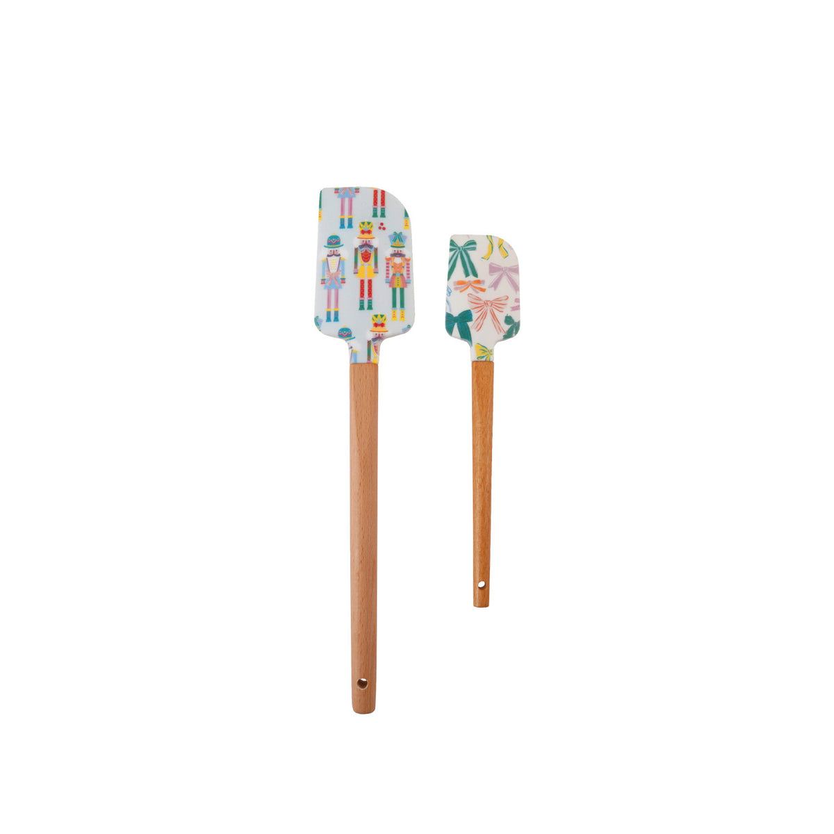 Silicone & Wood Two-Sided Spatulas with Holiday Patterns