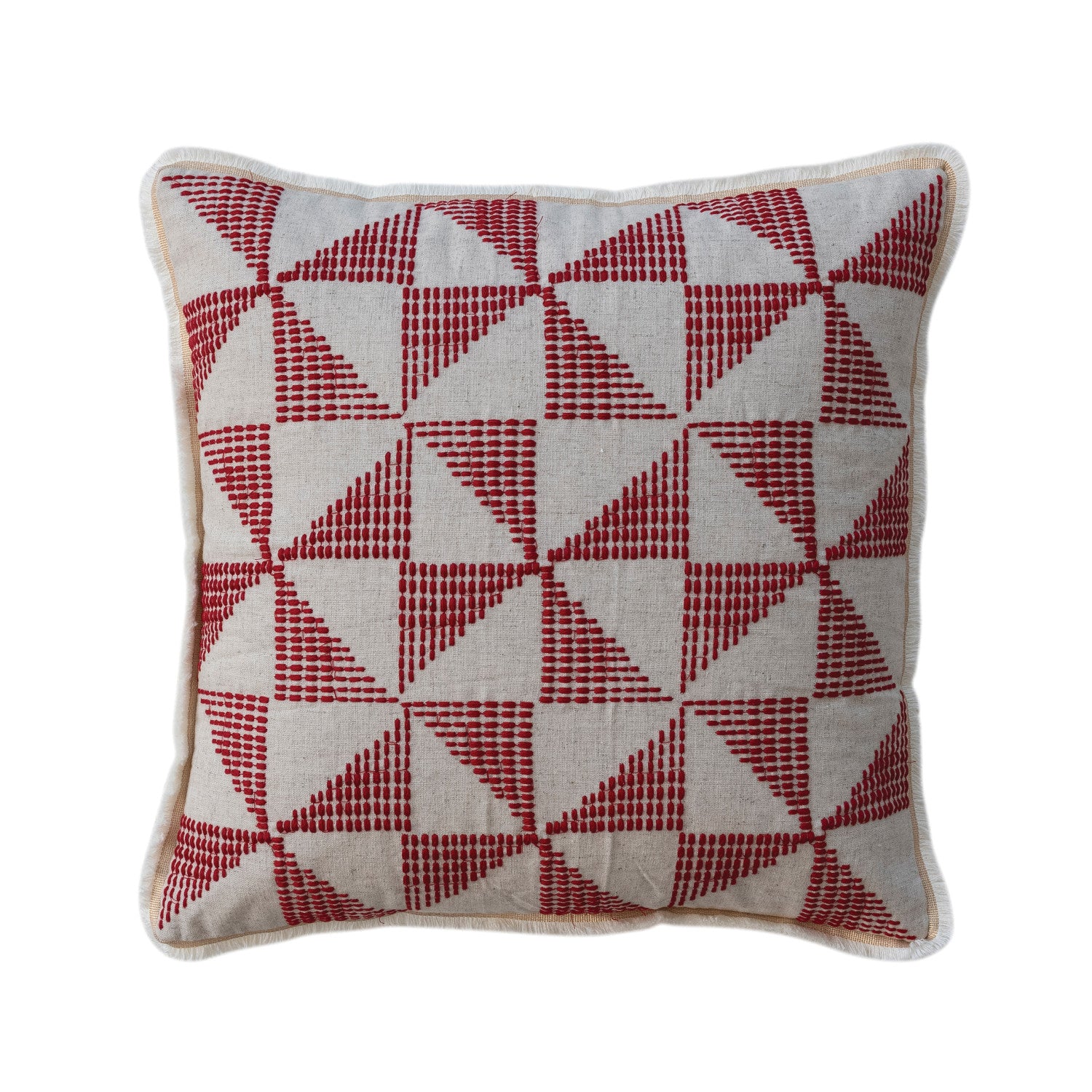 Square Stonewashed Cotton & Linen Pillow with Quilt Pattern