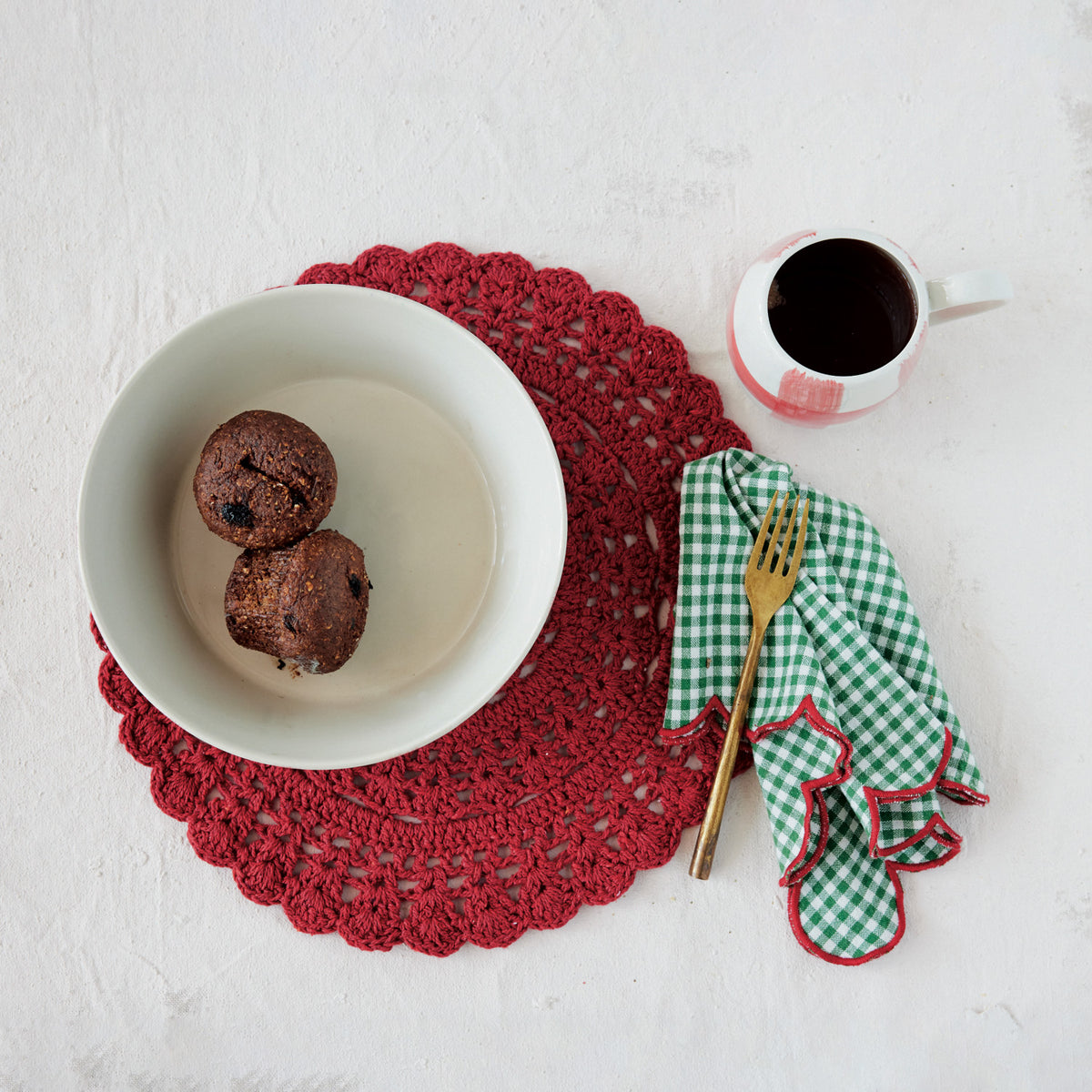 Cotton Crocheted Placemat, Red
