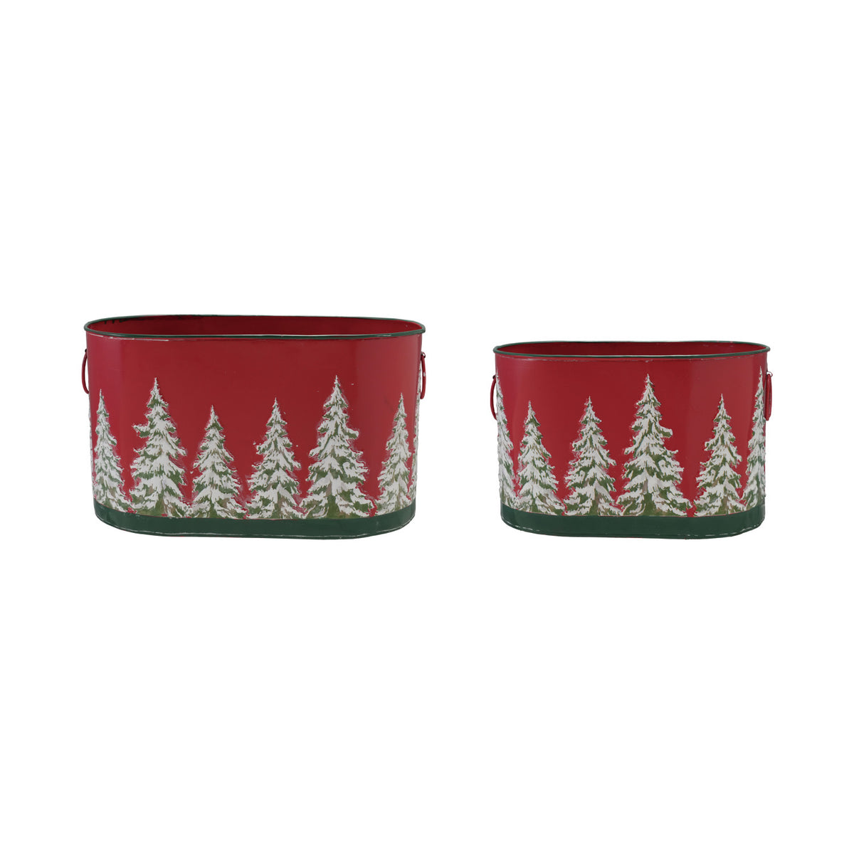 Embossed Metal Buckets with Snow Covered Trees & Handles