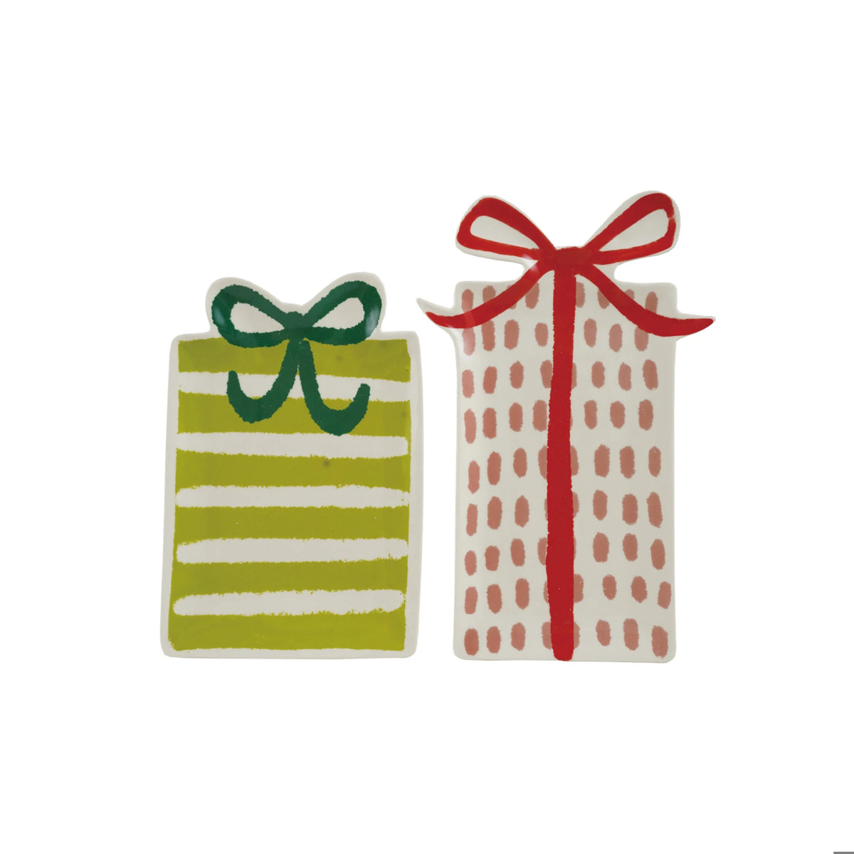 Stoneware Gift Shaped Plates with Patterns & Bows