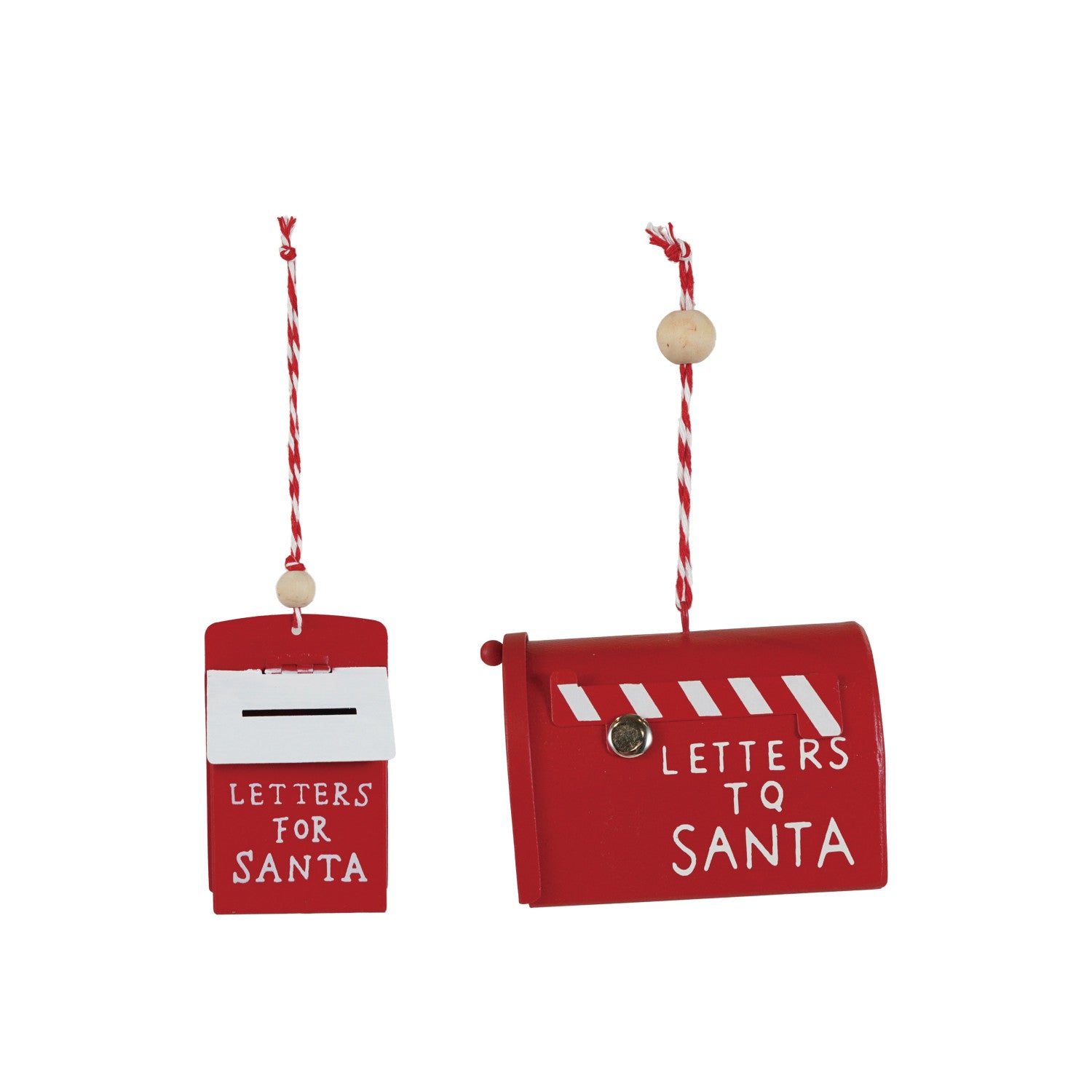 "Letters For/To Santa" with Wood Bead, Red & White