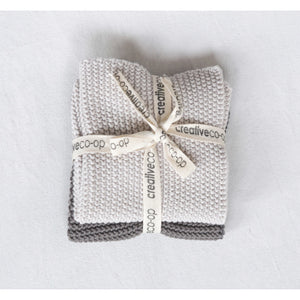 Grey Cotton Knit Dish Cloths, Set of 2